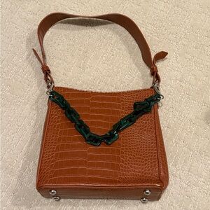 HVISK Croc-Embossed Bag with Green Chain